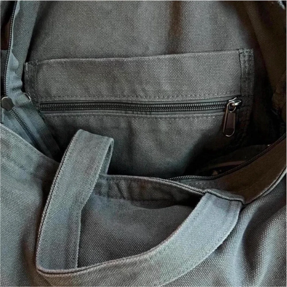 Unisex Gray Canvas Large Capacity Messenger / Crossbody Tote Bag - New